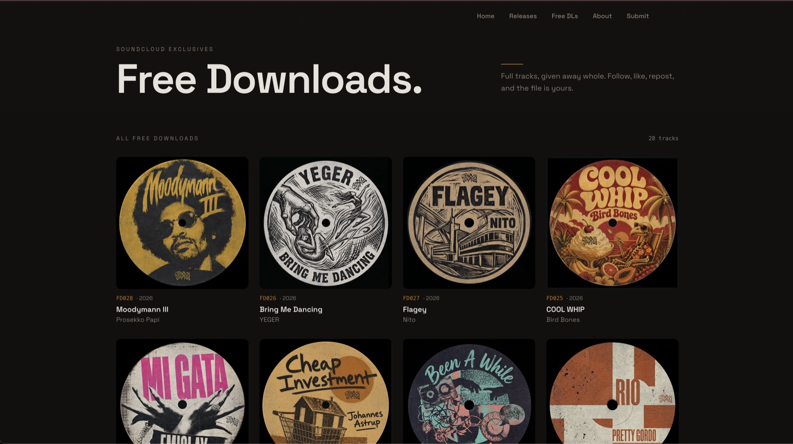 Groove Therapy free downloads page — SoundCloud exclusives with release artwork